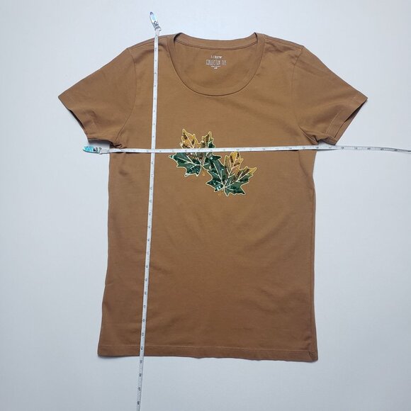 J.Crew Factory Collector's Tee Sequin Fall Leaves Graphic Tee Women's XS Mustard - Picture 5 of 16